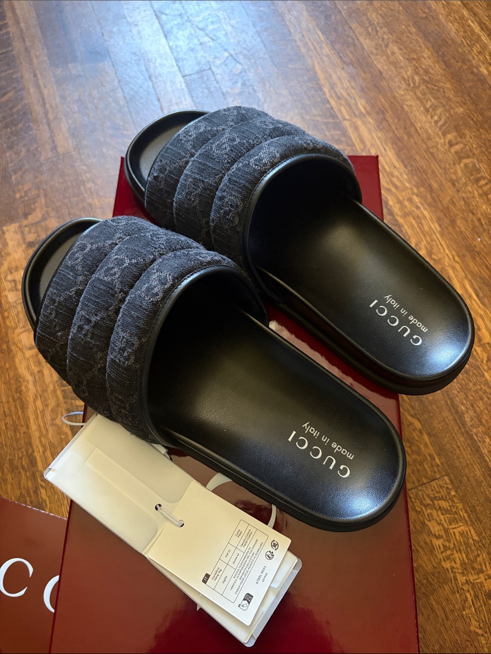 Gucci Black Quilted Logo Slide Sandals